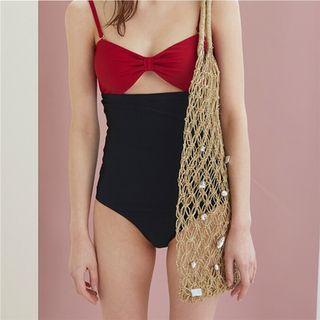 Spaghetti-strap Two-tone Cutout Swimsuit