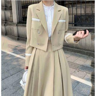 Cropped Double-breasted Blazer / Pleated Midi A-line Skirt / Set
