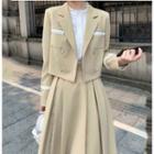 Cropped Double-breasted Blazer / Pleated Midi A-line Skirt / Set