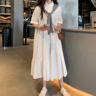 Mock Two-piece Short-sleeve Midi Dress White - One Size