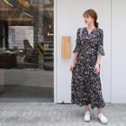 3/4-sleeve Floral Long Dress