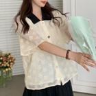 Elbow-sleeve Floral Lace Blouse Off-white - One Size