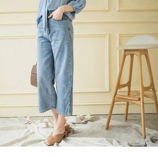Slit-side Washed Wide-leg Jeans
