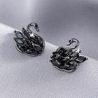 925 Sterling Silver Swan Earring 02 - 1 Pair - Black Swan Earring - One Size