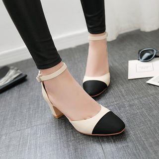 Color Block Ankle Strap Pointy Sandals