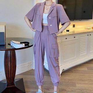 Set: Short-sleeve Blazer + Crop Harem Pants