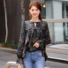Frilled Long-sleeve Floral Top