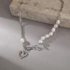 Heart Pendant Faux Pearl Alloy Necklace 54401 - Silver - One Size
