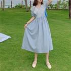 Short-sleeve Mesh Ruffled Midi A-line Dress
