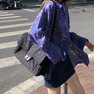 Long-sleeve Heart Print Shirt Blue - One Size