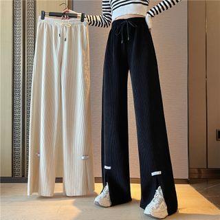 Drawstring Silt-front Wide-leg Pants