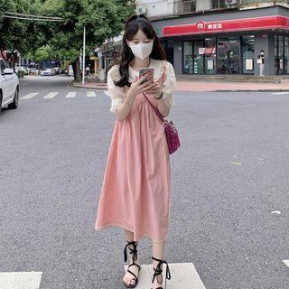 Peter Pan Collar Lace Shirt + Overall Dress