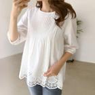 Pintuck-detail Laced-hem Top