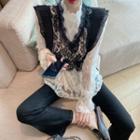 Mock Two-piece Bell-sleeve Lace Blouse As Shown In Figure - One Size