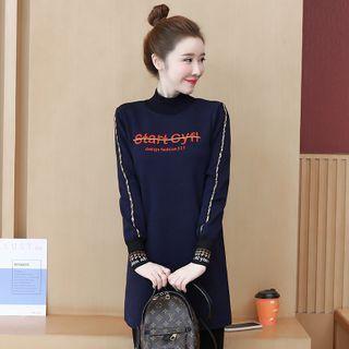 Letter Embroidered Long-sleeve Mini Shift Dress