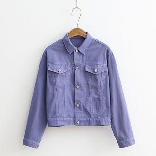 Single-breasted Straight Plain Denim Jacket