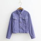 Single-breasted Straight Plain Denim Jacket