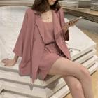 Set: Camisole Top + Wide Leg Shorts + Blazer