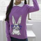 Peter Pan Collar Rabbit Print Sweater
