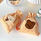 Bear Applique Plaid Drawcord Pouch