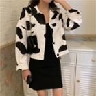 Cow Print Button Cropped Jacket As Shown In Figure - One Size