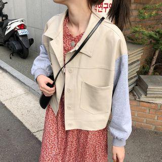 Color-block Faux-leather Loose-fit Jacket