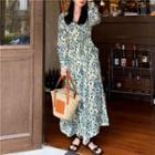 Long-sleeve V-neck Print Dress As Figure - One Size