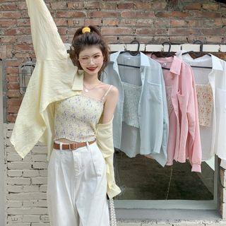 Floral Print Camisole Top + Long-sleeve Plain Shirt