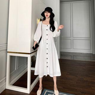 Long-sleeve Button A-line Dress