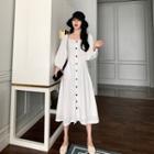 Long-sleeve Button A-line Dress