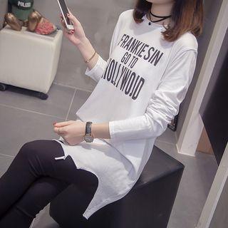 Lettering Long-sleeve T-shirt Dress White - M