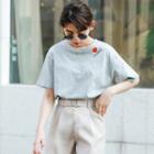 Elbow-sleeve Heart T-shirt Gray - One Size