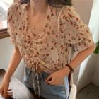 Elbow-sleeve Floral Top Floral - One Size