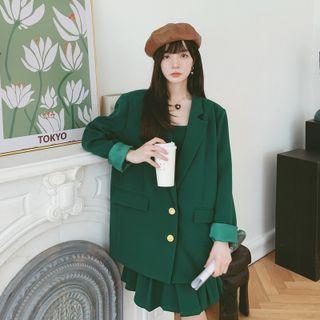 Suspender Accordion Pleat Dress With Blazer