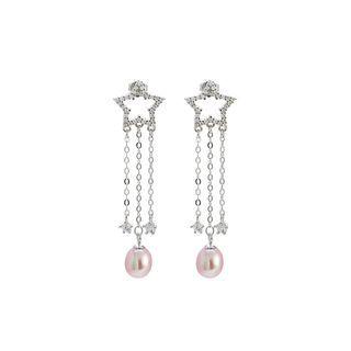 Sterling Silver Simple Fashion Star Tassel Purple Freshwater Pearl Earrings With Zircon Silver - One Size
