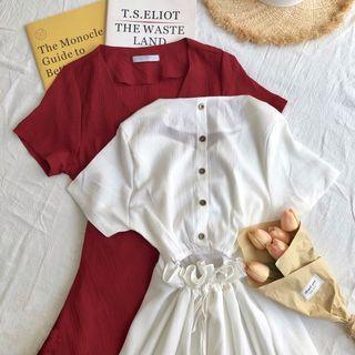 Short-sleeve Cutout Chiffon A-line Midi Dress