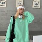 Lettering Print Drawstring Hoodie Mint Green - One Size