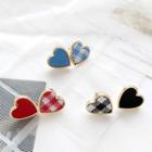 Non-matching Plaid Fabric Heart Earring