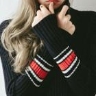 Turtle-neck Contrast-trim Long Rib-knit Dress