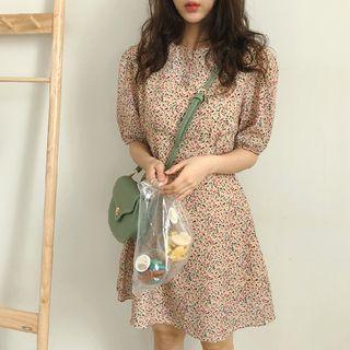 Floral Print Short-sleeve A-line Dress As Shown In Figure - One Size