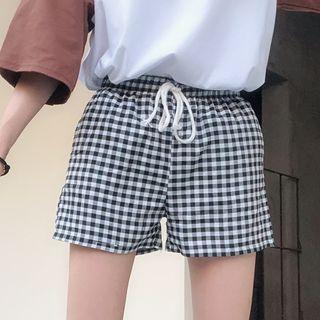 Checked Drawstring Shorts Black - One Size