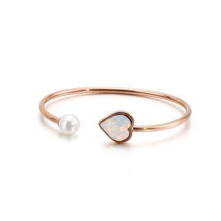 Simple Fashion Plated Rose Gold White Heart-shaped Cubic Zirconia Imitation Pearl 316l Stainless Steel Bangle Rose Gold - One Size