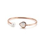 Simple Fashion Plated Rose Gold White Heart-shaped Cubic Zirconia Imitation Pearl 316l Stainless Steel Bangle Rose Gold - One Size
