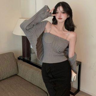 Set: Chain Strap Camisole Top + Cardigan