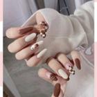 Print Pointed Faux Nail Tips X60 - Glue - Dark Brown & White - One Size