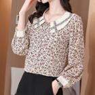 Long-sleeve Collared Floral Print Blouse