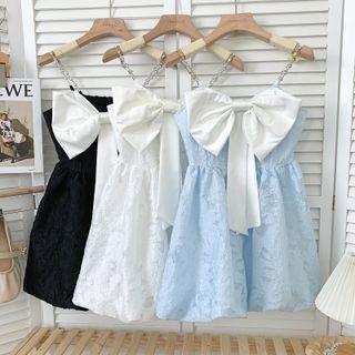 Ribbon-front Rhinestone-chain Sleeveless Mini Dress