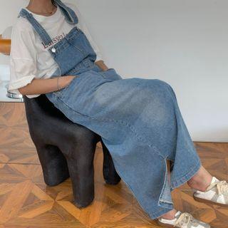 Denim Maxi A-line Overall Dress Light Blue - One Size