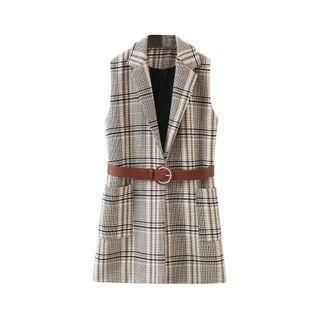 Plaid Sleeveless Blazer