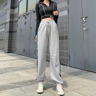 Leopard Print Trim Sweatpants Gray - M